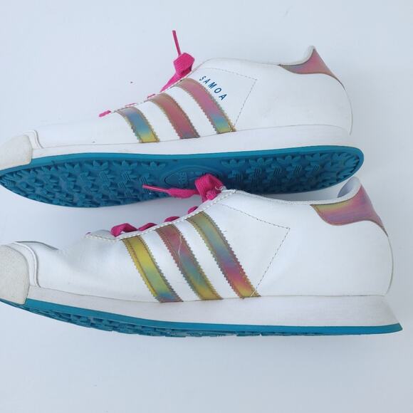 Adidas Samoa White Leather 3 Stripe Shoe Size 6.5 Run Large Shimmering 3-Stripe - Picture 5 of 8